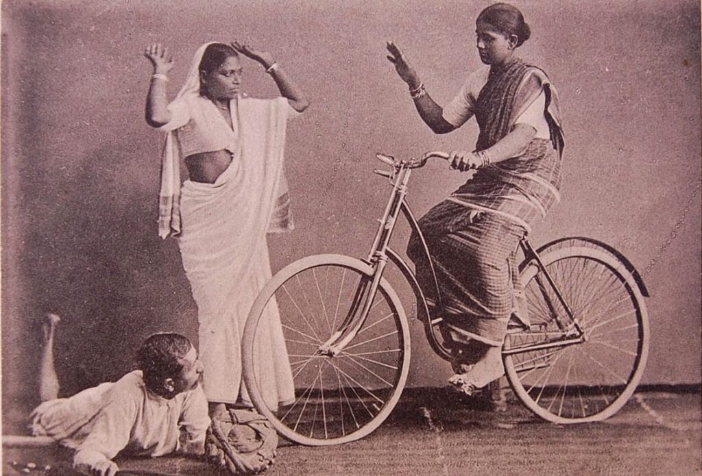 Indian Lady on a Bicycle Studio Photograph